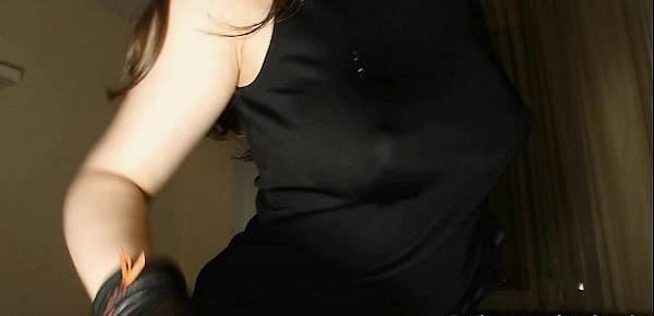  Hot girl milking her tits through black dress